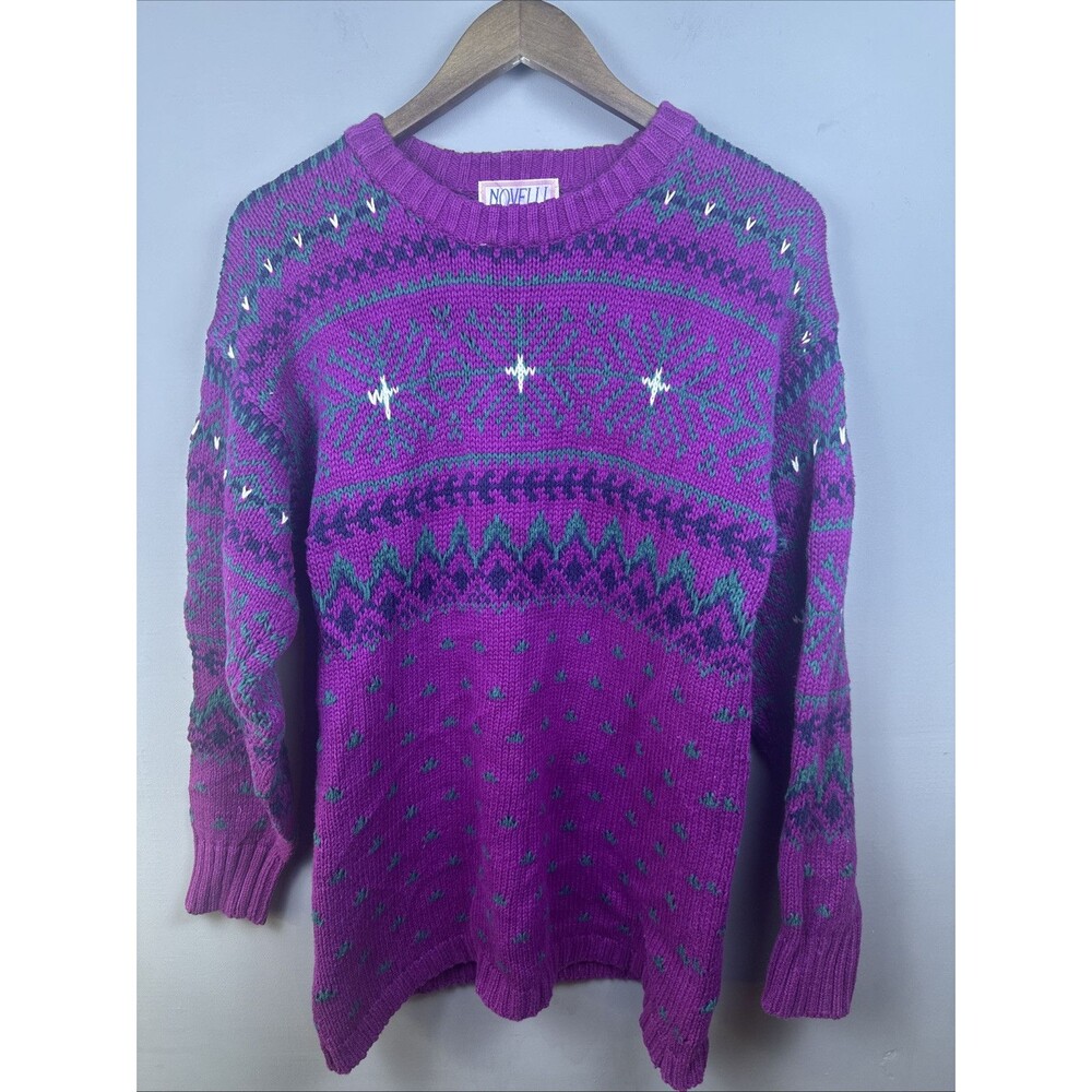 Vintage Novelli Sweater Medium Colorful Knit Pullover Geometric 90s